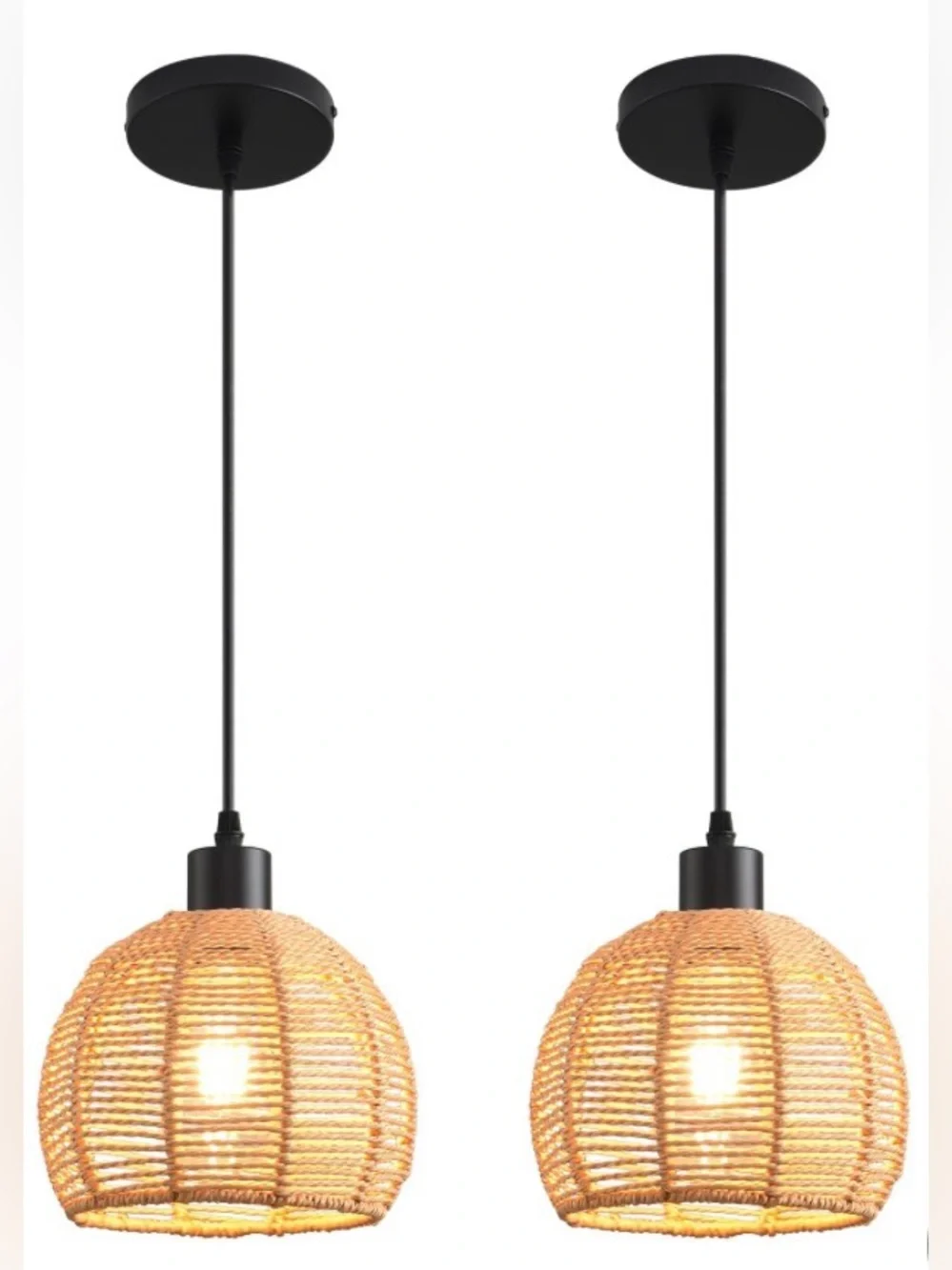 Woven Pendant Light Boho Chandelier, Rattan Pendant Lights